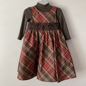 BABY GAP Girls Dress Plaid Special Occasion Party Toddler Brown Red Size 2T
